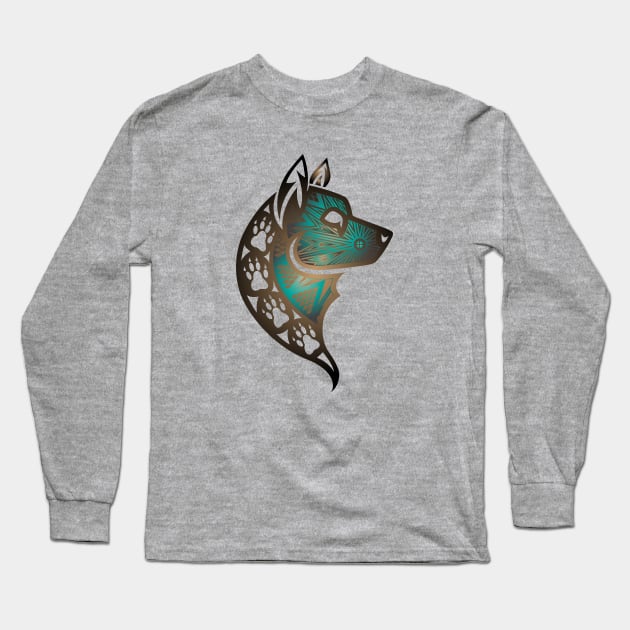 The Wolf (Aqua) Long Sleeve T-Shirt by melvinwareagle